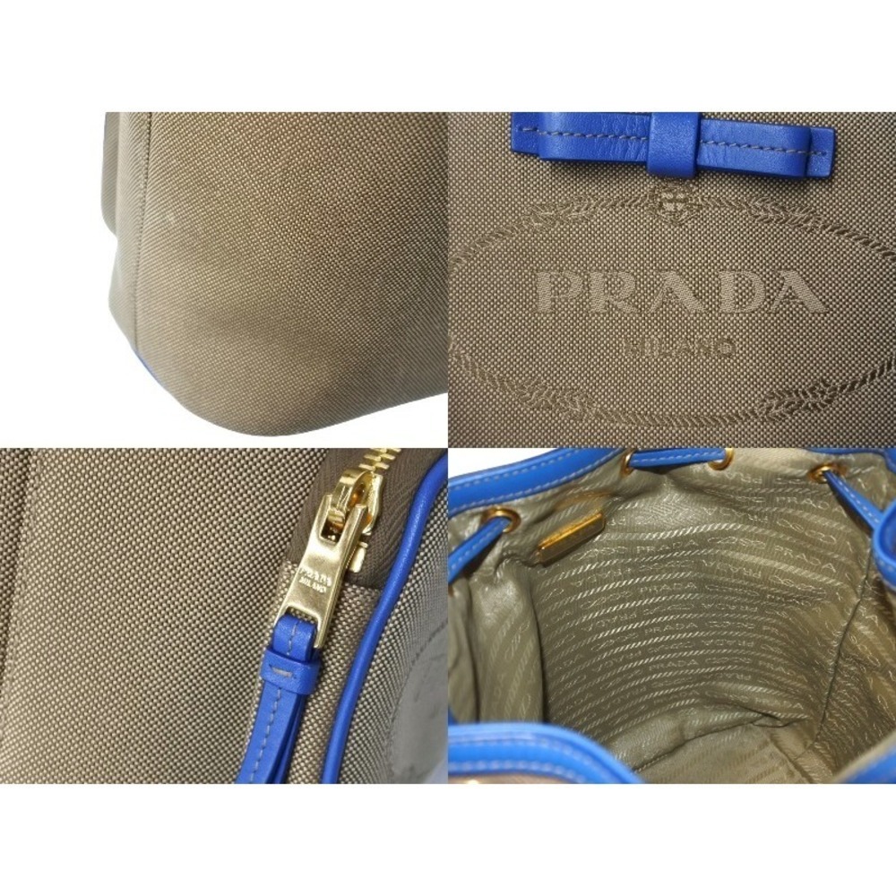 Prada drawstring handbag bag shoulder Beige jacquard blue Tan - Picture 7 of 8